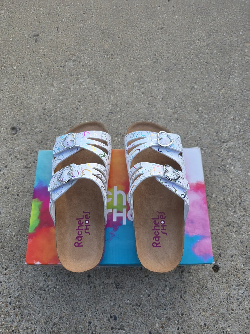 Rachel Shoes White Sandals with Multicolor Heart Accents Little Girls 1Y